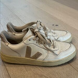 Veja White and Tan Athletic Shoes